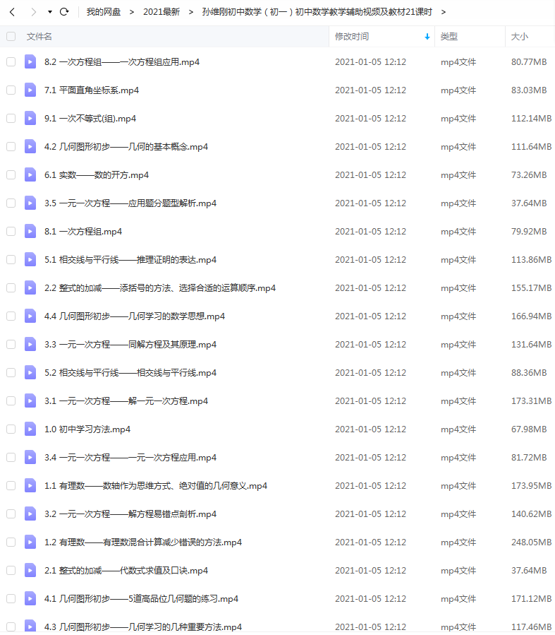 初中数学初一数学教学辅助视频及教材 百度云下载 博学网 中小学早教课件